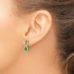 14k 6x4mm Oval Emerald and Diamond Halo Post Earrings - Image 3