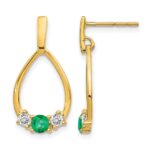 14k 1/3 carat Lab Grown Diamond VS/SI+ G+ and Created Emerald Complete Dangle Post Earrings