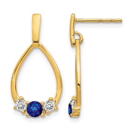 14k 1/3 carat Lab Grown Diamond VS/SI+ G+ and Created Sapphire Complete Dangle Teardrop Earrings
