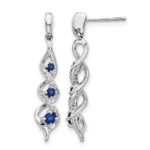 14k White Gold Diamond and Blue Sapphire Twisted Post Dangle Earrings