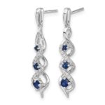 14k White Gold Diamond and Blue Sapphire Twisted Post Dangle Earrings - Image 2