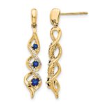 14k Diamond and Blue Sapphire Twisted Post Dangle Earrings