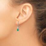 14k White Gold 6x4mm Oval Emerald and Diamond Shepherd Hook Earrings - Image 3