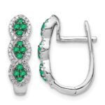 14k White Gold Emerald Cluster and Diamond Hinged Hoop Earrings