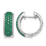 14k White Gold Diamond and Emerald 18mm Hinged Hoop Earrings