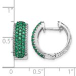 14k White Gold Diamond and Emerald 18mm Hinged Hoop Earrings - Image 4