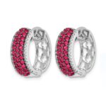 14k White Gold Diamond and Ruby 18mm Hinged Hoop Earrings - Image 2