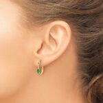 10k 1/20ct Diamond and Emerald Hinged Hoop Earrings - Image 3