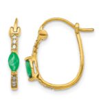 14k 1/20 carat Diamond and 5x2.5mm Marquise Emerald Hinged Hoop Earrings