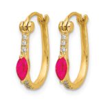 10k 1/20ct Diamond and Ruby Hinged Hoop Earrings - Image 2
