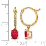 14k 1/10 carat Diamond and 7x5mm Oval Ruby Dangle Hoop Earrings - Image 4