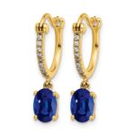14k 1/10 carat Diamond and 7x5mm Oval Sapphire Dangle Hoop Earrings - Image 2