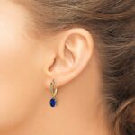 14k 1/10 carat Diamond and 7x5mm Oval Sapphire Dangle Hoop Earrings - Image 3