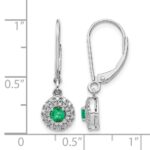 14k White Gold 1/5 carat Lab Grown Diamond VS/SI+ G+ and Created Emerald Complete Halo Leverback Earrings - Image 4
