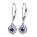 14k White Gold 1/5 carat Lab Grown Diamond VS/SI+ G+ and Created Sapphire Complete Drop Leverback Earrings - Image 2