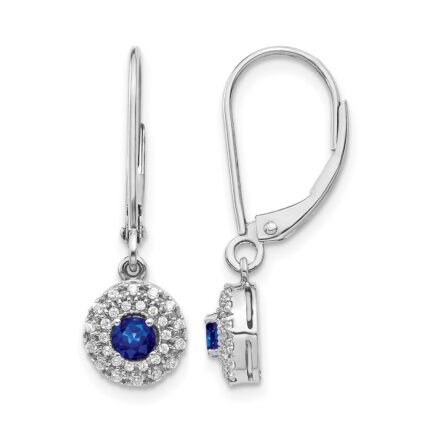 14k White Gold 1/5 carat Lab Grown Diamond VS/SI+ G+ and Created Sapphire Complete Drop Leverback Earrings