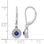 14k White Gold Diamond Halo and Sapphire Leverback Dangle Earrings - Image 4