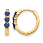 14k 3mm Heart Lab Created Sapphire Polished Hinged Hoop Earrings