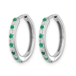 14k White Gold 1/5 carat Lab Grown Diamond VS/SI+ G+ and Created Emerald Complete Hinged Hoop Earrings - Image 2