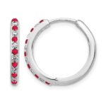 14k White Gold 1/5 carat Lab Grown Diamond VS/SI+ G+ and Created Ruby Complete Hinged Hoop Earrings