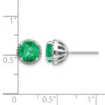 14k White Gold 6mm Round Emerald and Diamond Halo Post Earrings - Image 4