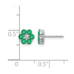 10k White Gold Polished Emerald and Diamond Post Earrings - Image 4