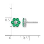 14k White Gold Polished Emerald and Diamond Floral Post Earrings - Image 4