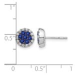 14k White Gold Sapphire Cluster and Diamond Halo Round Post Earrings - Image 4