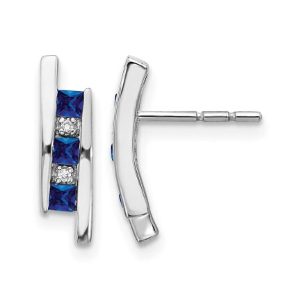 14k White Gold Princess Sapphire and Diamond Post Earrings