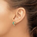 14k and White Rhodium Emerald and Diamond Dolphin Post Earrings - Image 3