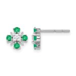 14k White Gold .01 carat Lab Grown Diamond VS/SI+ G+ and Created Emerald Complete Fashion Post Earrings