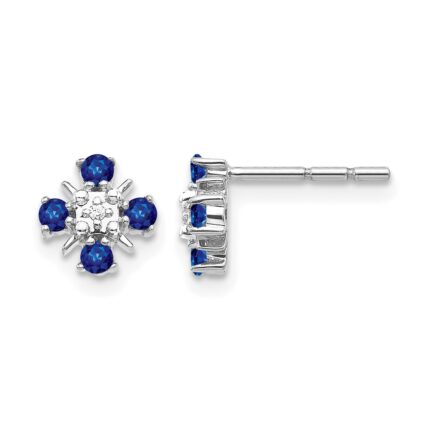 14k White Gold 2mm Round Blue Sapphire and Diamond Post Earrings