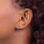 14k White Gold 2mm Round Blue Sapphire and Diamond Post Earrings - Image 3