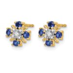 14k 2mm Round Blue Sapphire and Diamond Post Earrings - Image 2