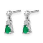 14k White Gold 4x3mm Pear Emerald and Diamond Dangle Post Earrings - Image 2