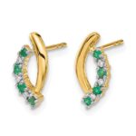 14k Emerald and Diamond Curved Post Earrings - Image 2