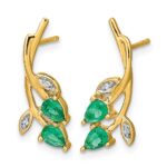 14k Diamond and Pear Emerald Floral Post Earrings - Image 2