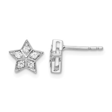 14k White Gold Diamond Star Post Earrings