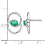 14k White Gold Double Circle Emerald and Diamond Post Earrings - Image 4