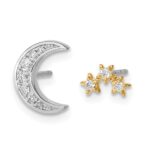 14k Two-tone Moon and 3-Stars Diamond Mis-match Post Earrings - Image 3