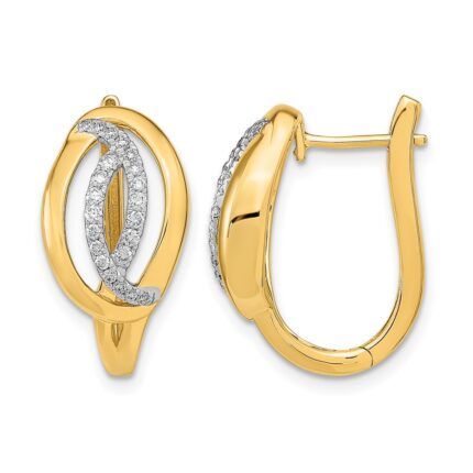 14k Polished Diamond Oval Hinged Hoop Earrings
