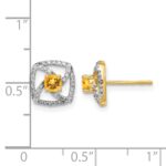 14k Polished Diamond and Citrine Square Post Earrings - Image 4
