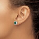 14k White Gold 1 1/5 carat Lab Grown Diamond VS/SI+ G+ and Oval Created Emerald Complete Halo Post Earrings - Image 3