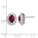 14k White Gold 1 1/5 carat Lab Grown Diamond VS/SI+ G+ and Oval Created Ruby Complete Halo Post Earrings - Image 4