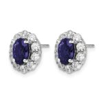 14k White Gold 1 1/5 carat Lab Grown Diamond VS/SI+ G+ and Oval Created Sapphire Halo Post Earrings - Image 2
