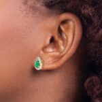 14k 6x4mm Pear Emerald and 3/4 carat Diamond Halo Post Earrings - Image 3