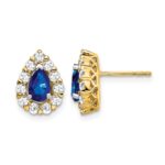 14k 6x4mm Pear Sapphire and 3/4 carat Diamond Halo Post Earrings