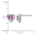 14k White Gold 4mm Heart Lab Created Pink Sapphire and Diamond Post Earrings - Image 2