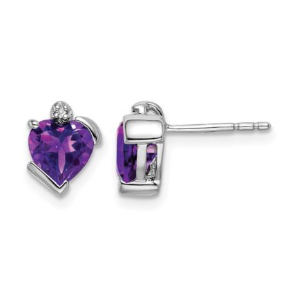 14k White Gold Amethyst and Diamond Heart Earrings
