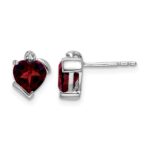 14k White Gold Garnet and Diamond Heart Earrings